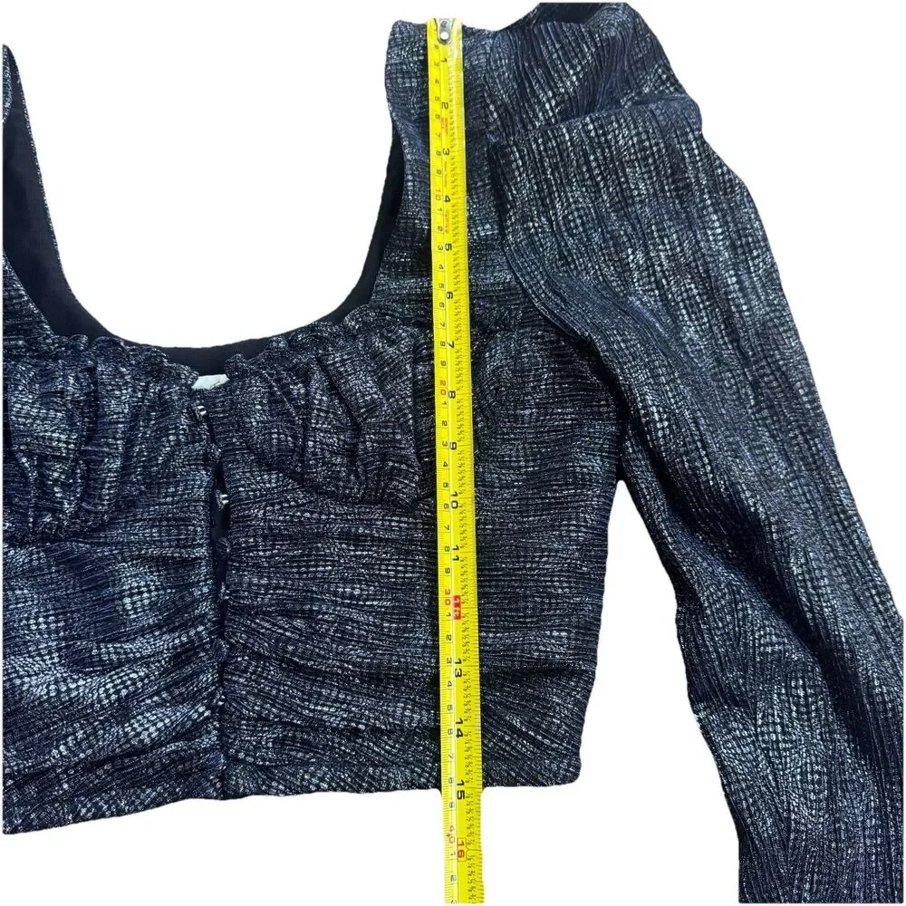 New Jonathan Simkhai Women's Metallic Size 4 Wrap Crop Top Long Sleeves Midnight - Picture 9 of 16